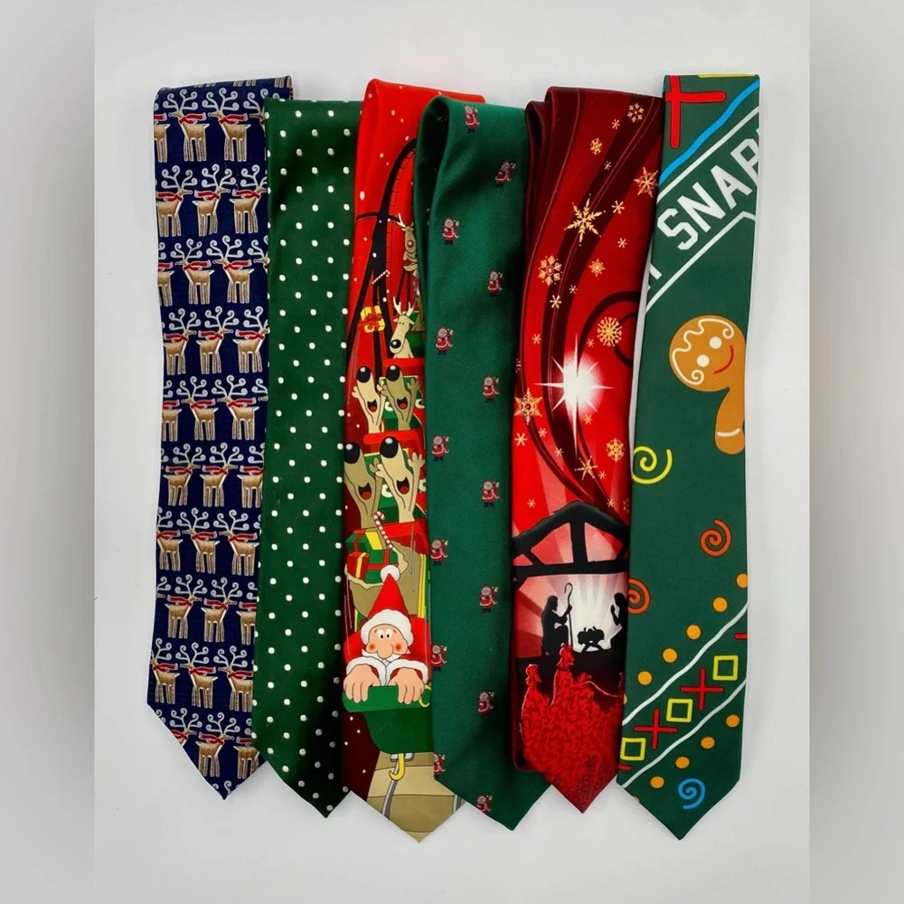 6 Men‎ Christmas Holiday Ties Reindeer, Santa Gingerbread men